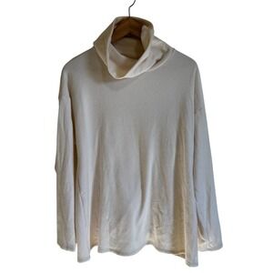 Eri + Ali Ribbed Knit‎ Tunic Top Cowl Neck Long Sleeve Cream Size M